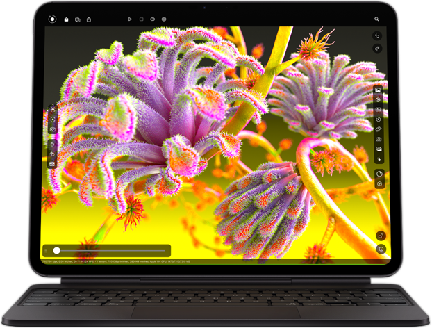 iPad Pro exécutant une app à graphismes sophistiqués pour mettre en avant les performances de la puce Apple M4