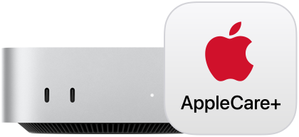 Vue de face d’un Mac mini en finition argent avec AppleCare+